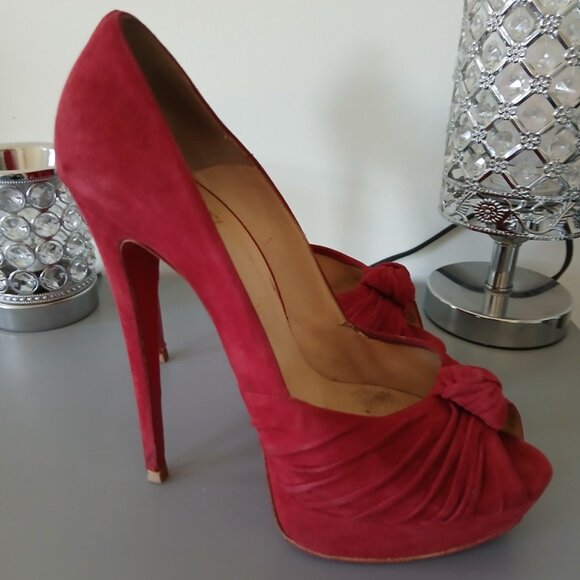 Christian Louboutin Red Suede Women's Heels - Picture 3 of 6